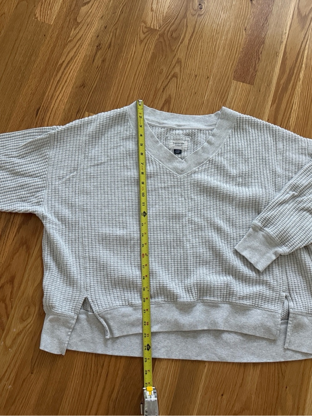 American Eagle Outfitters Cream Waffle Knit V-Neck Sweatshirt